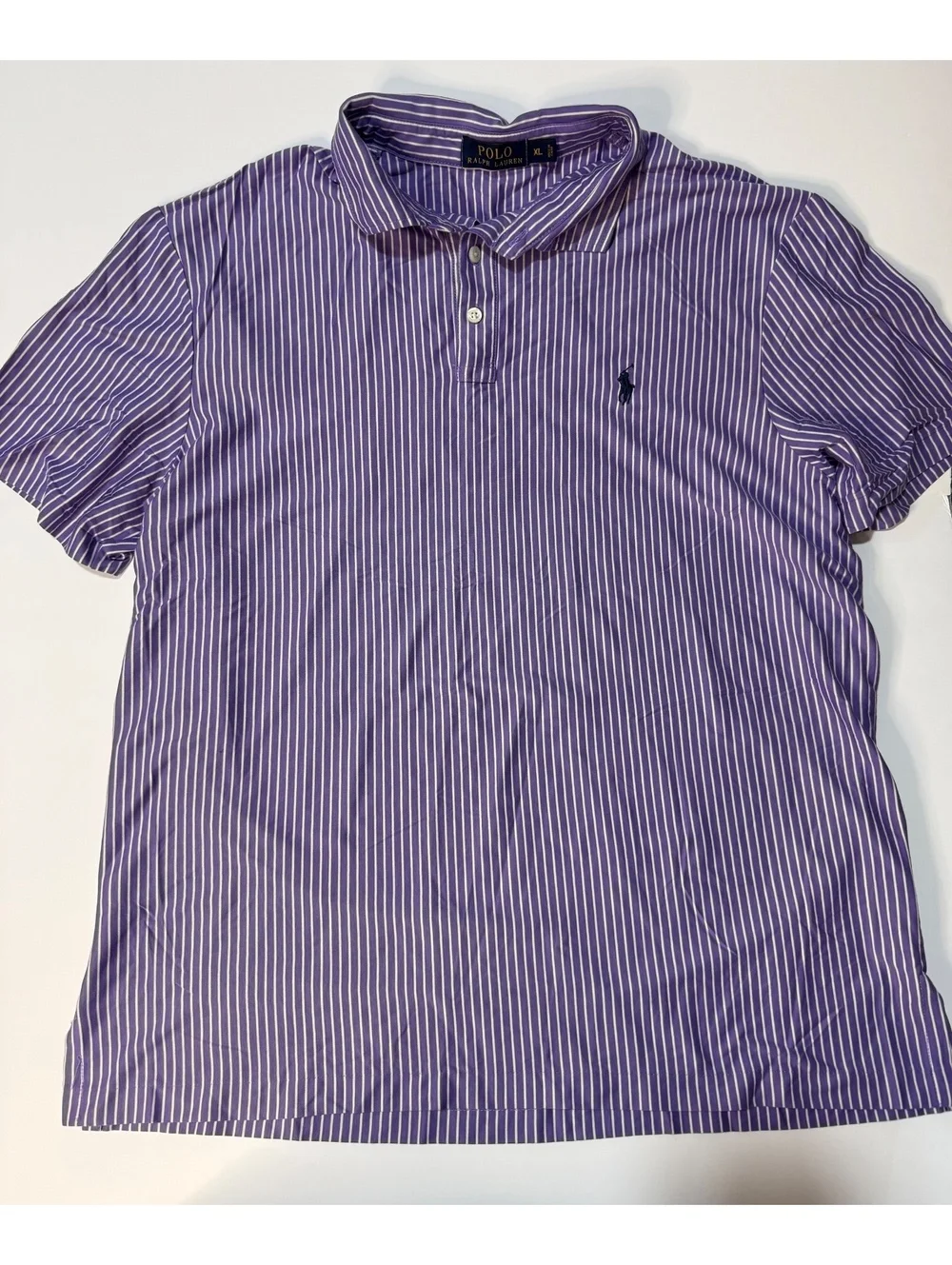 Polo Ralph Lauren Polo Shirt Men’s XL Purple White Striped Cotton Pony Logo